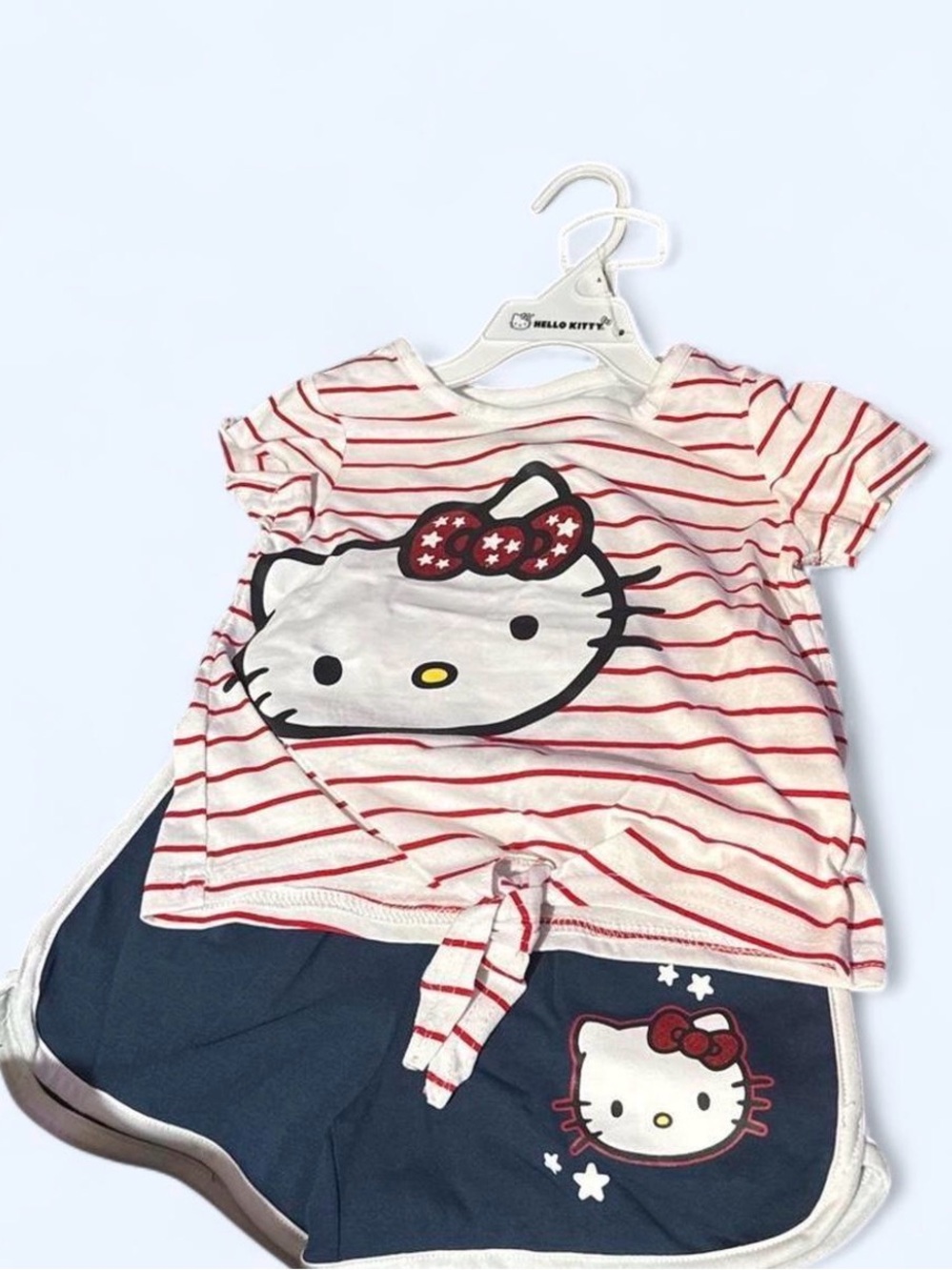 Hello Kitty Red & White Striped Top with Navy Hello Kitty Shorts